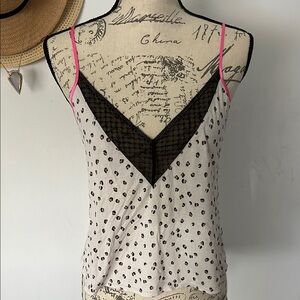 Victoria's Secret White & Black Leopard Print Camisole with Lace Size Small